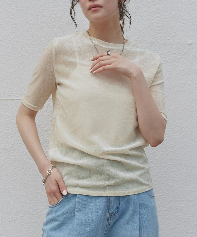 【ピエロ/Pierrot】のECLAM シアーベロアカットソー インテリア・キッズ・メンズ・レディースファッション・服の通販 founy(ファニー) 　ファッション　Fashion　レディースファッション　Fashion for Women　トップス・カットソー　Cut & Sew Tops　カットソー・ベーシックTシャツ　Cut-and-Sewn Tops / Stretch Tees & Basics　ベロアトップス　Velour Tops / Velvet-Look Items　送料無料　Free Shipping　2025年　2025　2025春夏・S/S　Spring/Summer 2025 SS25　デニム　Denim, Jeans Material　プチプライス・低価格　Affordable / Budget Price　ベーシック　Basic, Essential　ワイド　Wide, Wide Fit　166cm / エクリュ / M|ID: prp329100004602061 ipo3291000000032720793