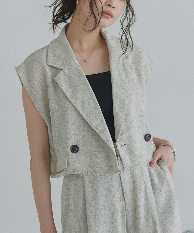 【ピエロ/Pierrot】のECLAM サマーツイードショートジャケット インテリア・キッズ・メンズ・レディースファッション・服の通販 founy(ファニー) 　ファッション　Fashion　レディースファッション　Fashion for Women　アウター　Coat / Outerwear Collection　レディースジャケット・軽アウター　Jackets　2025年　2025　2025春夏・S/S　Spring/Summer 2025 SS25　おすすめ　Recommended / Our Picks　キャミソール　Camisole, Spaghetti Strap Top　コンパクト　Compact, Small Size　サマー　Summer, Summer Style　ショート　Short, Short Length　ジャケット　Jacket, Outerwear　セットアップ　Set-Up, Coordinated Outfit　タンク　Tank Top, Sleeveless Top　ツイード　Twill, Twill Weave　テーラード　Tailored, Tailored Fit　バランス　Balance, Style Balance　フォルム　Silhouette, Form　プチプライス・低価格　Affordable / Budget Price　166cm / アイボリー / F|ID: prp329100004602064 ipo3291000000032720819