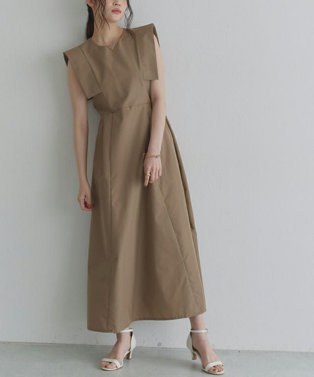 【ピエロ/Pierrot】のECLAM ブロードスクエアスリーブワンピース インテリア・キッズ・メンズ・レディースファッション・服の通販 founy(ファニー) 　ファッション　Fashion　レディースファッション　Fashion for Women　ワンピース　Dresses　スクエア　Square, Square Shape　スリーブ　Sleeve, Long Sleeve / Short Sleeve　フレア　Flare, Flared　ブルゾン　Blouson, Bomber Jacket　プチプライス・低価格　Affordable / Budget Price　エレガント 上品　Elegant　切替　Switching, Contrast Panel　夏　Summer　166cm / モカベージュ / F|ID: prp329100004602067 ipo3291000000036296390