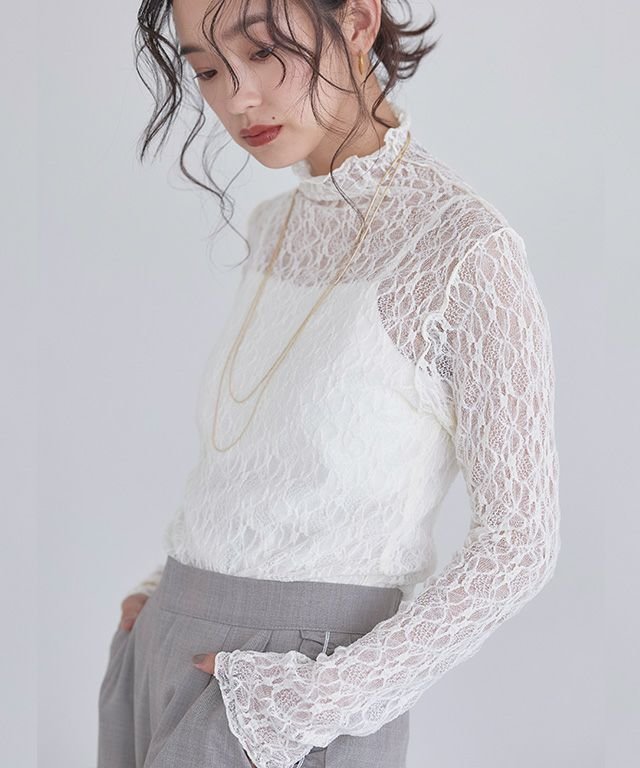 【ピエロ/Pierrot】のECLAM ストレッチレースロンT インテリア・キッズ・メンズ・レディースファッション・服の通販 founy(ファニー) 　ファッション　Fashion　レディースファッション　Fashion for Women　トップス・カットソー　Cut & Sew Tops　ロングTシャツ・Tシャツ　Longline T-Shirts & Tees　カットソー　Cut and Sewn Top　シンプル　Simple, Minimal　ストレッチ　Stretch, Stretchy Fabric　スリーブ　Sleeve, Long Sleeve / Short Sleeve　ビスチェ　Bustier, Corset Top　フィット　Fit, Slim Fit　プチプライス・低価格　Affordable / Budget Price　ボトルネック　Bottle Neck, Mock Neck　レース　Lace, Lace Fabric　ロング　Long, Long-Length　[ECLAM] ストレッチレースロンT|ID: prp329100004602071 ipo3291000000036296403