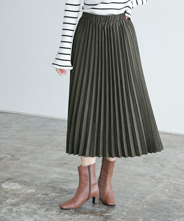 【ピエロ/Pierrot】のスエードタッチプリーツスカート インテリア・キッズ・メンズ・レディースファッション・服の通販 founy(ファニー) 　ファッション　Fashion　レディースファッション　Fashion for Women　スカート　Skirts　プリーツスカート / 上品フェミニンスタイル　Pleated Skirts　トレンド　Trend, Trending Now　プチプライス・低価格　Affordable / Budget Price　プリーツ　Pleats, Pleated　エレガント 上品　Elegant　グレイッシュカーキ|ID: prp329100004610065 ipo3291000000032979507