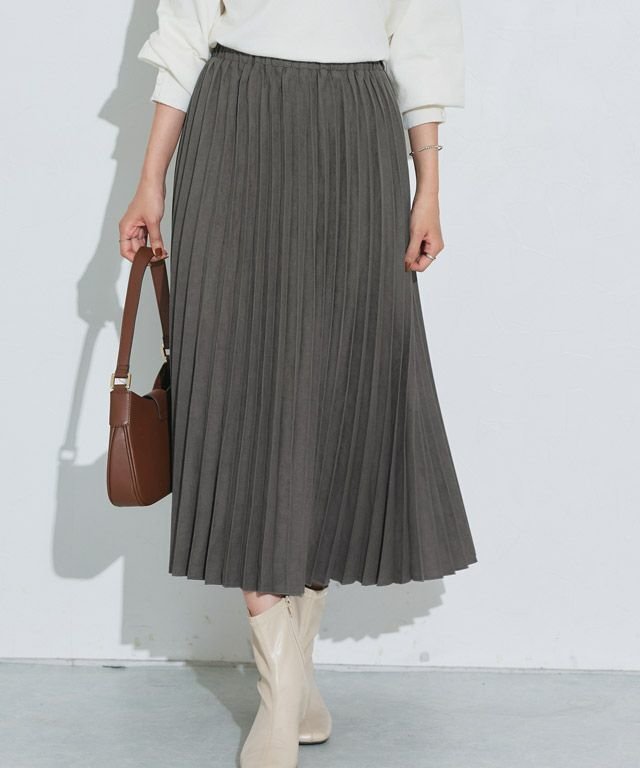 【ピエロ/Pierrot】のスエードタッチプリーツスカート インテリア・キッズ・メンズ・レディースファッション・服の通販 founy(ファニー) 　ファッション　Fashion　レディースファッション　Fashion for Women　スカート　Skirts　プリーツスカート / 上品フェミニンスタイル　Pleated Skirts　送料無料　Free Shipping　トレンド　Trend, Trending Now　プチプライス・低価格　Affordable / Budget Price　プリーツ　Pleats, Pleated　エレガント 上品　Elegant　162cm / チャコール / M|ID: prp329100004610065 ipo3291000000033578781