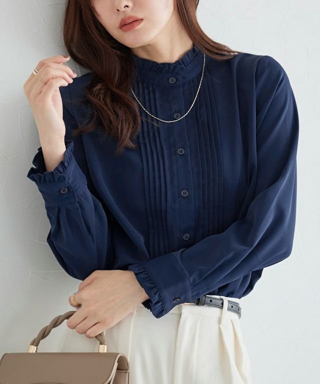 【ピエロ/Pierrot】のフリルネックピンタックブラウス インテリア・キッズ・メンズ・レディースファッション・服の通販 founy(ファニー) https://founy.com/ ファッション Fashion レディースファッション Fashion for Women トップス・カットソー Cut & Sew Tops シャツ・ブラウス・オフィスカジュアル Elegant Blouses & Button-Ups インナー Innerwear ドット Polka Dot, Dot Pattern フリル Frill, Ruffle プチプライス・低価格 Affordable / Budget Price ロング Long, Long-Length エレガント 上品 Elegant 無地 Plain, Solid Color |ID: prp329100004610851 ipo3291000000033772314