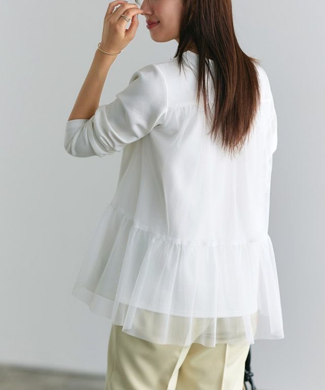【ピエロ/Pierrot】のティアードチュールドッキングプルオーバー インテリア・キッズ・メンズ・レディースファッション・服の通販 founy(ファニー) 　ファッション　Fashion　レディースファッション　Fashion for Women　トップス・カットソー　Cut & Sew Tops　カジュアルプルオーバー・ニットトップス　Pullovers & Knit Tops / Casual Pullovers　2025年　2025　2025春夏・S/S　Spring/Summer 2025 SS25　シンプル　Simple, Minimal　チュール　Tulip, Tulip Motif　ドッキング　Docking, Mixed Material　プチプライス・低価格　Affordable / Budget Price　166cm / オフホワイト / M|ID: prp329100004611699 ipo3291000000033003917