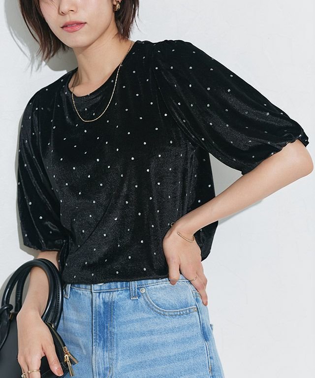 【ピエロ/Pierrot】のラメドットベロアトップス インテリア・キッズ・メンズ・レディースファッション・服の通販 founy(ファニー) https://founy.com/ ファッション Fashion レディースファッション Fashion for Women トップス・カットソー Cut & Sew Tops ベロアトップス Velour Tops / Velvet-Look Items シンプル Simple, Minimal スリーブ Sleeve, Long Sleeve / Short Sleeve デニム Denim, Jeans Material トレンド Trend, Trending Now ドット Polka Dot, Dot Pattern プチプライス・低価格 Affordable / Budget Price プリント Print, Printed Pattern ベロア Velour, Soft Velvet エレガント 上品 Elegant |ID: prp329100004613465 ipo3291000000036257120