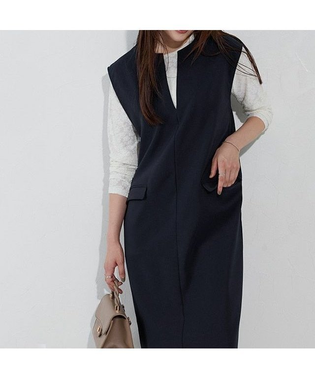 【ピエロ/Pierrot】のキーネックシンプルジャンパースカート インテリア・キッズ・メンズ・レディースファッション・服の通販 founy(ファニー) 　ファッション　Fashion　レディースファッション　Fashion for Women　スカート　Skirts　エレガント 上品　Elegant　シンプル　Simple, Minimal　ストレッチ　Stretch, Stretchy Fabric　プチプライス・低価格　Affordable / Budget Price　166cm / ネイビー / M|ID: prp329100004626683 ipo3291000000035646233