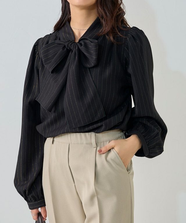 【ピエロ/Pierrot】の柄が選べる2wayリボンギャザーブラウス インテリア・キッズ・メンズ・レディースファッション・服の通販 founy(ファニー) ファッション Fashion レディースファッション Fashion for Women トップス・カットソー Cut & Sew Tops シャツ・ブラウス・オフィスカジュアル Elegant Blouses & Button-Ups 送料無料 Free Shipping ストライプ Stripe, Striped Pattern チェック Check, Plaid, Tartan デニム Denim, Jeans Material ドット Polka Dot, Dot Pattern ハイネック High Neck, Mock Neck プチプライス・低価格 Affordable / Budget Price リボン Ribbon, Bow エレガント 上品 Elegant 158cm / ラメストライプ / ブラック / M|ID: prp329100004626687 ipo3291000000033248770