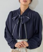 【ピエロ/Pierrot】の柄が選べる2wayリボンギャザーブラウス 158cm / 配色 / ネイビー×オフホワイト / M|ID: prp329100004626687 ipo3291000000034134918