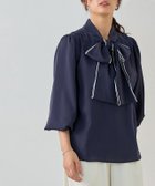 【ピエロ/Pierrot】の柄が選べる2wayリボンギャザーブラウス 158cm / 配色 / ネイビー×オフホワイト / M|ID: prp329100004626687 ipo3291000000036307581