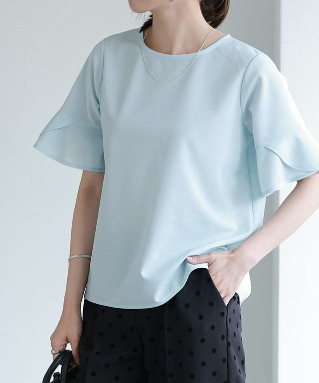 【ピエロ/Pierrot】のチューリップスリーブTブラウス インテリア・キッズ・メンズ・レディースファッション・服の通販 founy(ファニー) 　ファッション　Fashion　レディースファッション　Fashion for Women　トップス・カットソー　Cut & Sew Tops　シャツ・ブラウス・オフィスカジュアル　Elegant Blouses & Button-Ups　カットソー　Cut and Sewn Top　ジョーゼット　Georgette, Semi-Sheer Fabric　スリーブ　Sleeve, Long Sleeve / Short Sleeve　チューリップ　Tube, Tube Top　プチプライス・低価格　Affordable / Budget Price　ライトブルー|ID: prp329100004631022 ipo3291000000033316637