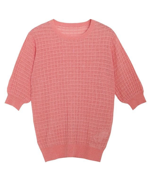 【ピエロ/Pierrot】のシアーチェックニット インテリア・キッズ・メンズ・レディースファッション・服の通販 founy(ファニー) 　ファッション　Fashion　レディースファッション　Fashion for Women　トップス・カットソー　Cut & Sew Tops　ニット　Knit Tops & Sweaters　インナー　Innerwear　サマー　Summer, Summer Style　シアー　Sheer, See-Through　スリーブ　Sleeve, Long Sleeve / Short Sleeve　チェック　Check, Plaid, Tartan　プチプライス・低価格　Affordable / Budget Price　コーラルピンク|ID: prp329100004631832 ipo3291000000033332862