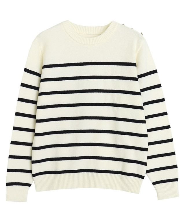 【ピエロ/Pierrot】のショルダーボタンニット インテリア・キッズ・メンズ・レディースファッション・服の通販 founy(ファニー) 　ファッション　Fashion　レディースファッション　Fashion for Women　トップス・カットソー　Cut & Sew Tops　ニット　Knit Tops & Sweaters　プチプライス・低価格　Affordable / Budget Price　エレガント 上品　Elegant　アイボリー×ブラック|ID: prp329100004631873 ipo3291000000035590132