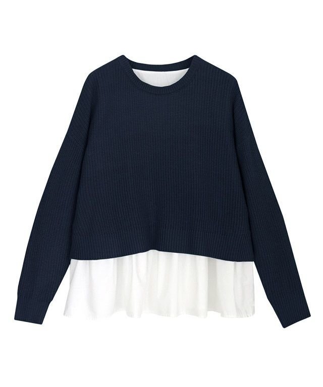 【ピエロ/Pierrot】の【アウトレットSALE!】フリルドッキングニット インテリア・キッズ・メンズ・レディースファッション・服の通販 founy(ファニー) 　ファッション　Fashion　レディースファッション　Fashion for Women　トップス・カットソー　Cut & Sew Tops　ニット　Knit Tops & Sweaters　アウトレット　Outlet / Clearance　フリル　Frill, Ruffle　プチプライス・低価格　Affordable / Budget Price　ネイビー|ID: prp329100004631879 ipo3291000000033333150