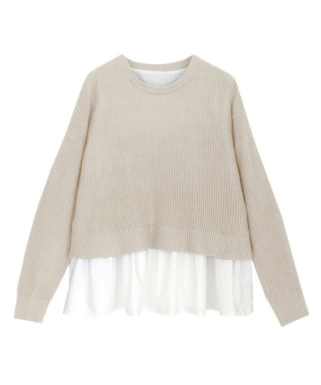 【ピエロ/Pierrot】の【アウトレットSALE!】フリルドッキングニット インテリア・キッズ・メンズ・レディースファッション・服の通販 founy(ファニー) 　ファッション　Fashion　レディースファッション　Fashion for Women　トップス・カットソー　Cut & Sew Tops　ニット　Knit Tops & Sweaters　アウトレット　Outlet / Clearance　フリル　Frill, Ruffle　プチプライス・低価格　Affordable / Budget Price　ベージュ|ID: prp329100004631879 ipo3291000000033333152