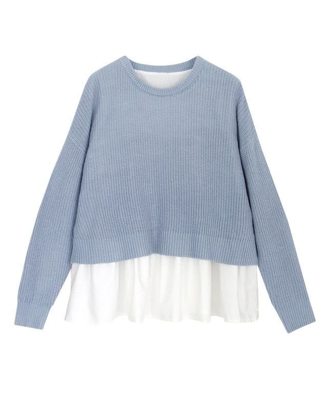 【ピエロ/Pierrot】の【アウトレットSALE!】フリルドッキングニット インテリア・キッズ・メンズ・レディースファッション・服の通販 founy(ファニー) 　ファッション　Fashion　レディースファッション　Fashion for Women　トップス・カットソー　Cut & Sew Tops　ニット　Knit Tops & Sweaters　アウトレット　Outlet / Clearance　フリル　Frill, Ruffle　プチプライス・低価格　Affordable / Budget Price　スモークブルー|ID: prp329100004631879 ipo3291000000033333155