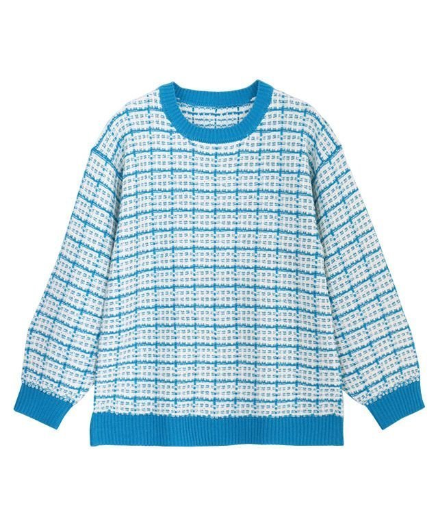 【ピエロ/Pierrot】の【アウトレットSALE!】チェックツイードニット インテリア・キッズ・メンズ・レディースファッション・服の通販 founy(ファニー) 　ファッション　Fashion　レディースファッション　Fashion for Women　トップス・カットソー　Cut & Sew Tops　ニット　Knit Tops & Sweaters　アウトレット　Outlet / Clearance　スリーブ　Sleeve, Long Sleeve / Short Sleeve　チェック　Check, Plaid, Tartan　プチプライス・低価格　Affordable / Budget Price　アイボリー×ターコイズ|ID: prp329100004631884 ipo3291000000033333179
