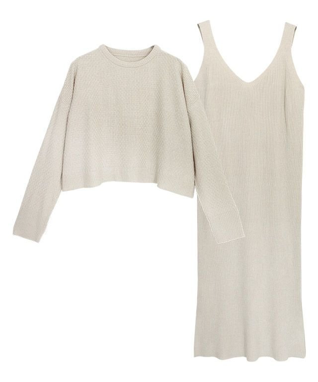【ピエロ/Pierrot】のニット×キャミワンピレイヤードセット 人気、トレンドファッション・服の通販 founy(ファニー) 　ファッション　Fashion　レディースファッション　Fashion for Women　ワンピース　Dresses　キャミソールワンピース　Camisole Dresses　スーツ　Business Suits & Workwear　スーツセット・2点セット・レディーススーツ　Suit Sets / 2-Piece Suits / Office Suit Sets　おすすめ　Recommended / Our Picks　ショート　Short, Short Length　スーツ　Suit, Formalwear　バランス　Balance, Style Balance　プチプライス・低価格　Affordable / Budget Price　無地　Plain, Solid Color　 other-1|ID: prp329100004631898 ipo3291000000033333265