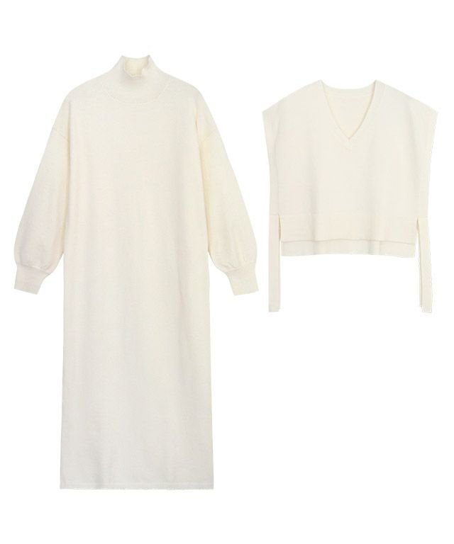 【ピエロ/Pierrot】のVネックベスト×ワンピースセットアップ インテリア・キッズ・メンズ・レディースファッション・服の通販 founy(ファニー) 　ファッション　Fashion　レディースファッション　Fashion for Women　アウター　Coat / Outerwear Collection　スーツ　Business Suits & Workwear　スーツセット・2点セット・レディーススーツ　Suit Sets / 2-Piece Suits / Office Suit Sets　スーツ　Suit, Formalwear　セットアップ　Set-Up, Coordinated Outfit　トレンド　Trend, Trending Now　ハイネック　High Neck, Mock Neck　プチプライス・低価格　Affordable / Budget Price　ベスト　Vest, Waistcoat　アイボリー|ID: prp329100004631900 ipo3291000000033333282