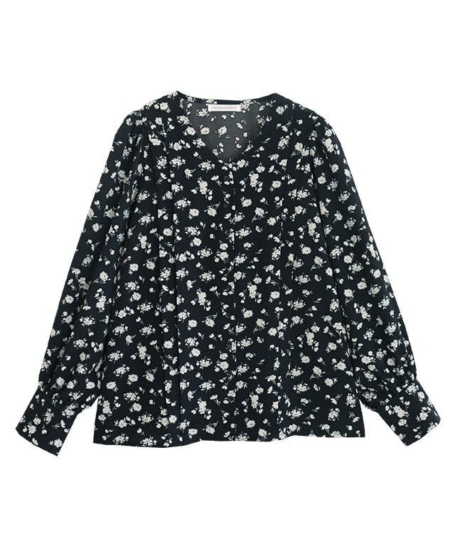 【ピエロ/Pierrot】のタックデザインフラワープリントブラウス インテリア・キッズ・メンズ・レディースファッション・服の通販 founy(ファニー) 　ファッション　Fashion　レディースファッション　Fashion for Women　トップス・カットソー　Cut & Sew Tops　シャツ・ブラウス・オフィスカジュアル　Elegant Blouses & Button-Ups　花柄・フラワープリント・モチーフ　Floral Prints & Motifs / Flower Pattern Tops　おすすめ　Recommended / Our Picks　ギャザー　Gathered, Ruffled　スマート　Smart, Elegant　デコルテ　Décolleté, Neckline　フェミニン　Feminine, Girly　プチプライス・低価格　Affordable / Budget Price　プリント　Print, Printed Pattern　ワイド　Wide, Wide Fit　ブラック|ID: prp329100004631972 ipo3291000000033333765