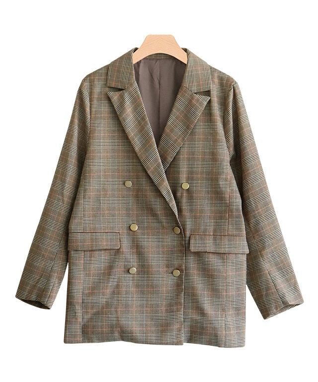 【ピエロ/Pierrot】のチェック柄ダブルジャケット インテリア・キッズ・メンズ・レディースファッション・服の通販 founy(ファニー) 　ファッション　Fashion　レディースファッション　Fashion for Women　アウター　Coat / Outerwear Collection　レディースジャケット・軽アウター　Jackets　ジャケット　Jacket, Outerwear　ダブル　Double, Double-Breasted　チェック　Check, Plaid, Tartan　トレンド　Trend, Trending Now　バランス　Balance, Style Balance　プチプライス・低価格　Affordable / Budget Price　ブラウン|ID: prp329100004632059 ipo3291000000034425542