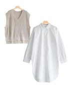 【ピエロ/Pierrot】のニットベスト×ロングシャツセット グレージュ|ID: prp329100004632061 ipo3291000000033334332