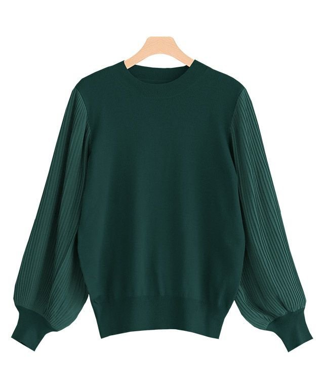 【ピエロ/Pierrot】のプリーツ袖ニット インテリア・キッズ・メンズ・レディースファッション・服の通販 founy(ファニー) ファッション Fashion レディースファッション Fashion for Women トップス・カットソー Cut & Sew Tops ニット Knit Tops & Sweaters シフォン Chiffon, Lightweight Fabric シンプル Simple, Minimal スリーブ Sleeve, Long Sleeve / Short Sleeve プチプライス・低価格 Affordable / Budget Price プリーツ Pleats, Pleated ボトム Bottoms, Lower Wear ディープグリーン|ID: prp329100004632070 ipo3291000000033334380