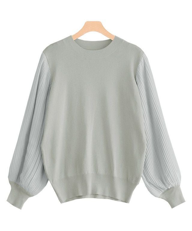 【ピエロ/Pierrot】のプリーツ袖ニット インテリア・キッズ・メンズ・レディースファッション・服の通販 founy(ファニー) 　ファッション　Fashion　レディースファッション　Fashion for Women　トップス・カットソー　Cut & Sew Tops　ニット　Knit Tops & Sweaters　シフォン　Chiffon, Lightweight Fabric　シンプル　Simple, Minimal　スリーブ　Sleeve, Long Sleeve / Short Sleeve　プチプライス・低価格　Affordable / Budget Price　プリーツ　Pleats, Pleated　ボトム　Bottoms, Lower Wear　グレー|ID: prp329100004632070 ipo3291000000036070106