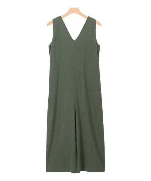 【ピエロ/Pierrot】のバックリボン綿麻オールインワン インテリア・キッズ・メンズ・レディースファッション・服の通販 founy(ファニー) 　ファッション　Fashion　レディースファッション　Fashion for Women　ワンピース　Dresses　オールインワン・ワンピース　Dresses and Jumpsuits　シンプル　Simple, Minimal　フロント　Front, Front Design　プチプライス・低価格　Affordable / Budget Price　リボン　Ribbon, Bow　カーキ|ID: prp329100004632082 ipo3291000000033334458
