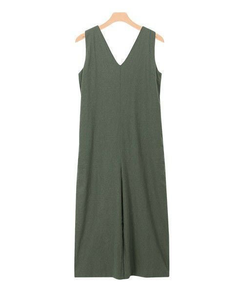 【ピエロ/Pierrot】のバックリボン綿麻オールインワン インテリア・キッズ・メンズ・レディースファッション・服の通販 founy(ファニー) 　ファッション　Fashion　レディースファッション　Fashion for Women　ワンピース　Dresses　オールインワン・ワンピース　Dresses and Jumpsuits　シンプル　Simple, Minimal　フロント　Front, Front Design　プチプライス・低価格　Affordable / Budget Price　リボン　Ribbon, Bow　カーキ|ID: prp329100004632082 ipo3291000000036071405