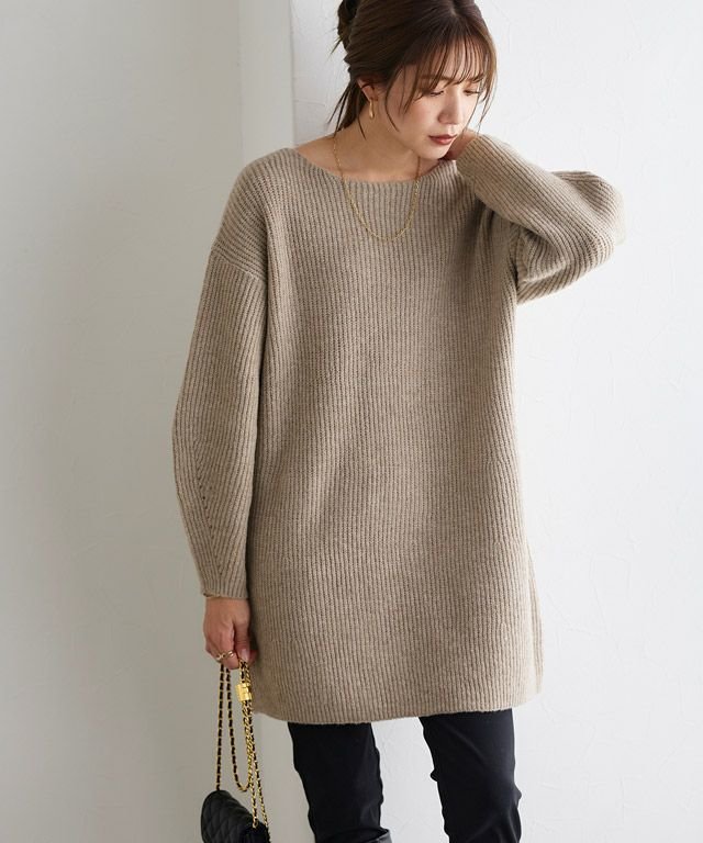 【ピエロ/Pierrot】のミニ丈ニットワンピース インテリア・キッズ・メンズ・レディースファッション・服の通販 founy(ファニー) 　ファッション　Fashion　レディースファッション　Fashion for Women　ワンピース　Dresses　ニットワンピース　Knit Dresses　チュニック　Tunic, Long Top　トレンド　Trend, Trending Now　バランス　Balance, Style Balance　プチプライス・低価格　Affordable / Budget Price　ロング　Long, Long-Length　畦　Ribbed Knit　杢ベージュ|ID: prp329100004632181 ipo3291000000033334952