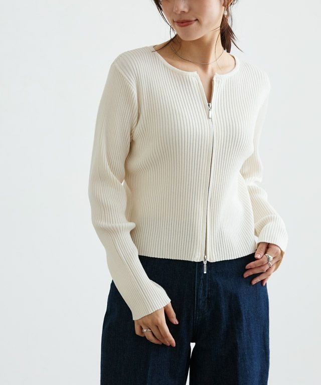 【ピエロ/Pierrot】のジップリブニットカーディガン インテリア・キッズ・メンズ・レディースファッション・服の通販 founy(ファニー) 　ファッション　Fashion　レディースファッション　Fashion for Women　トップス・カットソー　Cut & Sew Tops　ニット　Knit Tops & Sweaters　カーディガン・羽織り　Layered Style Cardigans　おすすめ　Recommended / Our Picks　インナー　Innerwear　カーディガン　Cardigan, Knitwear　シンプル　Simple, Minimal　ジップ　Zip, Zipper　プチプライス・低価格　Affordable / Budget Price　アイボリー|ID: prp329100004632183 ipo3291000000033334962