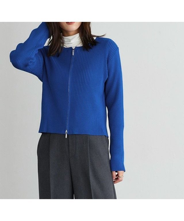【ピエロ/Pierrot】のジップリブニットカーディガン インテリア・キッズ・メンズ・レディースファッション・服の通販 founy(ファニー) 　ファッション　Fashion　レディースファッション　Fashion for Women　トップス・カットソー　Cut & Sew Tops　ニット　Knit Tops & Sweaters　カーディガン・羽織り　Layered Style Cardigans　おすすめ　Recommended / Our Picks　インナー　Innerwear　カーディガン　Cardigan, Knitwear　シンプル　Simple, Minimal　ジップ　Zip, Zipper　プチプライス・低価格　Affordable / Budget Price　ブルー|ID: prp329100004632183 ipo3291000000033334964