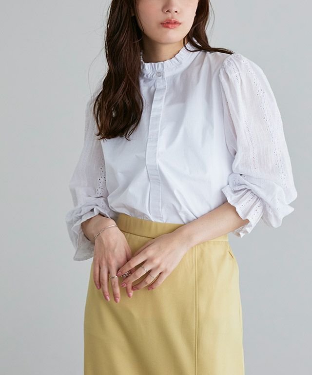 【ピエロ/Pierrot】のコットン袖レースブラウス インテリア・キッズ・メンズ・レディースファッション・服の通販 founy(ファニー) 　ファッション　Fashion　レディースファッション　Fashion for Women　トップス・カットソー　Cut & Sew Tops　シャツ・ブラウス・オフィスカジュアル　Elegant Blouses & Button-Ups　スリーブ　Sleeve, Long Sleeve / Short Sleeve　バランス　Balance, Style Balance　フリル　Frill, Ruffle　プチプライス・低価格　Affordable / Budget Price　レース　Lace, Lace Fabric　オフホワイト|ID: prp329100004632190 ipo3291000000033334987