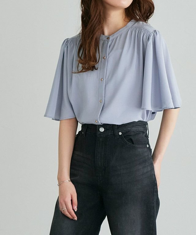 【ピエロ/Pierrot】のフレアスリーブギャザーブラウス インテリア・キッズ・メンズ・レディースファッション・服の通販 founy(ファニー) ファッション Fashion レディースファッション Fashion for Women トップス・カットソー Cut & Sew Tops シャツ・ブラウス・オフィスカジュアル Elegant Blouses & Button-Ups シャーリング Shirring, Ruched スリーブ Sleeve, Long Sleeve / Short Sleeve フェミニン Feminine, Girly フレア Flare, Flared プチプライス・低価格 Affordable / Budget Price グレイッシュブルー|ID: prp329100004632198 ipo3291000000033335013