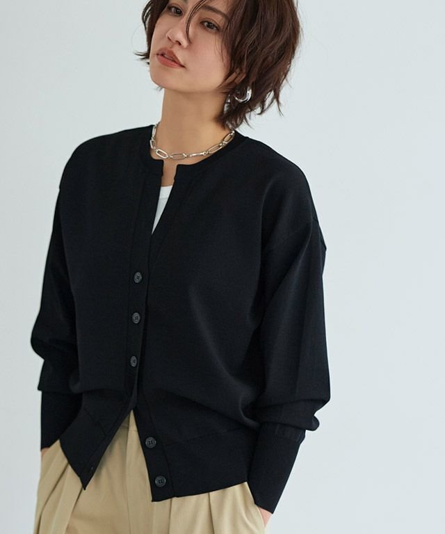 【ピエロ/Pierrot】のRASW 多機能キーネックニットカーディガン インテリア・キッズ・メンズ・レディースファッション・服の通販 founy(ファニー) 　ファッション　Fashion　レディースファッション　Fashion for Women　トップス・カットソー　Cut & Sew Tops　ニット　Knit Tops & Sweaters　カーディガン・羽織り　Layered Style Cardigans　ウォッシャブル　Machine Washable　カーディガン　Cardigan, Knitwear　プチプライス・低価格　Affordable / Budget Price　エレガント 上品　Elegant　定番　Standard, Basic Item　ブラック|ID: prp329100004632202 ipo3291000000033335026