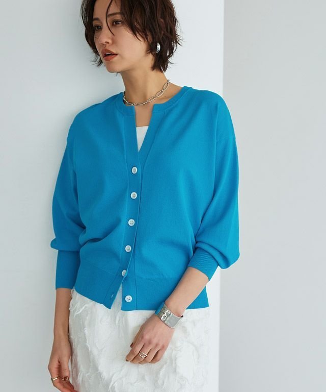 【ピエロ/Pierrot】のRASW 多機能キーネックニットカーディガン インテリア・キッズ・メンズ・レディースファッション・服の通販 founy(ファニー) 　ファッション　Fashion　レディースファッション　Fashion for Women　トップス・カットソー　Cut & Sew Tops　ニット　Knit Tops & Sweaters　カーディガン・羽織り　Layered Style Cardigans　ウォッシャブル　Machine Washable　カーディガン　Cardigan, Knitwear　プチプライス・低価格　Affordable / Budget Price　エレガント 上品　Elegant　定番　Standard, Basic Item　ブルー|ID: prp329100004632202 ipo3291000000033335031