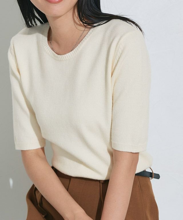 【ピエロ/Pierrot】のプレミアムカシミヤタッチ半袖ニット インテリア・キッズ・メンズ・レディースファッション・服の通販 founy(ファニー) 　ファッション　Fashion　レディースファッション　Fashion for Women　トップス・カットソー　Cut & Sew Tops　ニット　Knit Tops & Sweaters　送料無料　Free Shipping　インナー　Innerwear　カーディガン　Cardigan, Knitwear　ジャケット　Jacket, Outerwear　プチプライス・低価格　Affordable / Budget Price　ベーシック　Basic, Essential　リラックス　Relax, Relaxed Fit　半袖　Short Sleeve, Half Sleeve　162cm / アイボリー / M|ID: prp329100004633011 ipo3291000000033345582