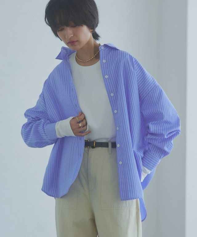 【ピエロ/Pierrot】のRASW 2レングスオーバーシャツ インテリア・キッズ・メンズ・レディースファッション・服の通販 founy(ファニー) 　ファッション　Fashion　レディースファッション　Fashion for Women　トップス・カットソー　Cut & Sew Tops　シャツ・ブラウス・オフィスカジュアル　Elegant Blouses & Button-Ups　送料無料　Free Shipping　シンプル　Simple, Minimal　プチプライス・低価格　Affordable / Budget Price　ラウンド　Round, Round Neck　エレガント 上品　Elegant　羽織　Haori, Light Jacket　166cm / ブルー×オフホワイト / ミドル丈 / M|ID: prp329100004641852 ipo3291000000033477182