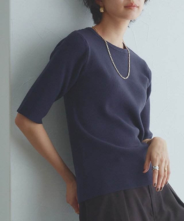 【ピエロ/Pierrot】のRASW ビスコース半袖リブニット インテリア・キッズ・メンズ・レディースファッション・服の通販 founy(ファニー) 　ファッション　Fashion　レディースファッション　Fashion for Women　トップス・カットソー　Cut & Sew Tops　ニット　Knit Tops & Sweaters　送料無料　Free Shipping　おすすめ　Recommended / Our Picks　なめらか　Smooth, Silky Texture　アンサンブル　Ensemble Set　カーディガン　Cardigan, Knitwear　バランス　Balance, Style Balance　プチプライス・低価格　Affordable / Budget Price　リブニット　Rib Knit, Ribbed Knit　エレガント 上品　Elegant　半袖　Short Sleeve, Half Sleeve　167cm / ダークネイビー / M|ID: prp329100004641861 ipo3291000000033477233