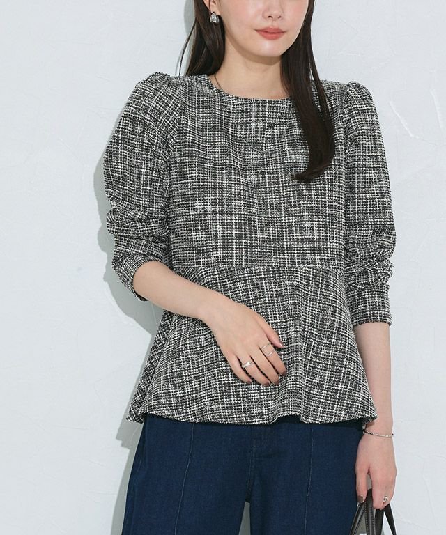 【ピエロ/Pierrot】のツイードペプラムカットソー 人気、トレンドファッション・服の通販 founy(ファニー) 　ファッション　Fashion　レディースファッション　Fashion for Women　トップス・カットソー　Cut & Sew Tops　カットソー・ベーシックTシャツ　Cut-and-Sewn Tops / Stretch Tees & Basics　送料無料　Free Shipping　カットソー　Cut and Sewn Top　ストレッチ　Stretch, Stretchy Fabric　ツイード　Twill, Twill Weave　トレンド　Trend, Trending Now　バランス　Balance, Style Balance　フレア　Flare, Flared　プチプライス・低価格　Affordable / Budget Price　ペプラム　Peplum, Flared Hem　エレガント 上品　Elegant　 other-1|ID: prp329100004645688 ipo3291000000033530269