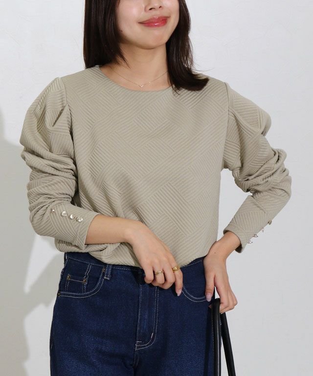 【ピエロ/Pierrot】のカットジャカードパフスリーブプルオーバー インテリア・キッズ・メンズ・レディースファッション・服の通販 founy(ファニー) 　ファッション　Fashion　レディースファッション　Fashion for Women　トップス・カットソー　Cut & Sew Tops　カジュアルプルオーバー・ニットトップス　Pullovers & Knit Tops / Casual Pullovers　送料無料　Free Shipping　ジャカード／ジャガード　Jacquard, Woven Pattern　スリーブ　Sleeve, Long Sleeve / Short Sleeve　プチプライス・低価格　Affordable / Budget Price　エレガント 上品　Elegant　150cm / グレージュ / M|ID: prp329100004645689 ipo3291000000033530283