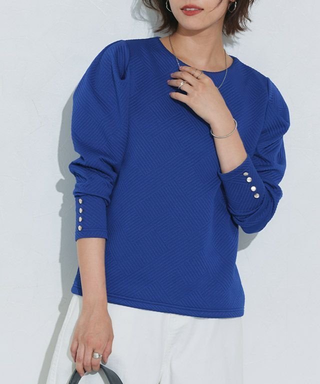 【ピエロ/Pierrot】のカットジャカードパフスリーブプルオーバー インテリア・キッズ・メンズ・レディースファッション・服の通販 founy(ファニー) 　ファッション　Fashion　レディースファッション　Fashion for Women　トップス・カットソー　Cut & Sew Tops　カジュアルプルオーバー・ニットトップス　Pullovers & Knit Tops / Casual Pullovers　送料無料　Free Shipping　ジャカード／ジャガード　Jacquard, Woven Pattern　スリーブ　Sleeve, Long Sleeve / Short Sleeve　プチプライス・低価格　Affordable / Budget Price　エレガント 上品　Elegant　167cm / ブルー / M|ID: prp329100004645689 ipo3291000000033530285