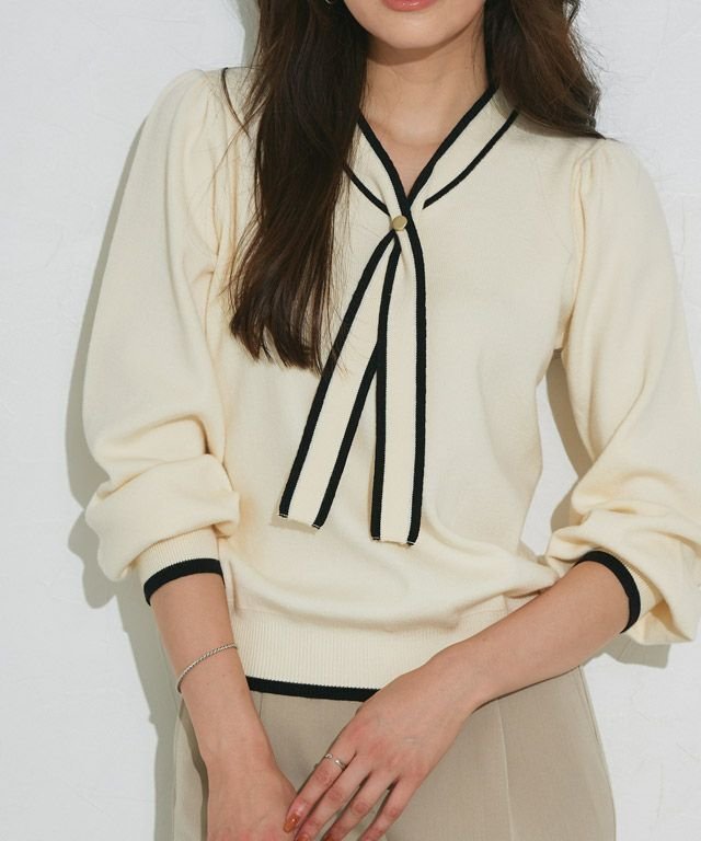 【ピエロ/Pierrot】のタイデザインニット インテリア・キッズ・メンズ・レディースファッション・服の通販 founy(ファニー) 　ファッション　Fashion　レディースファッション　Fashion for Women　トップス・カットソー　Cut & Sew Tops　ニット　Knit Tops & Sweaters　送料無料　Free Shipping　おすすめ　Recommended / Our Picks　スリーブ　Sleeve, Long Sleeve / Short Sleeve　プチプライス・低価格　Affordable / Budget Price　エレガント 上品　Elegant　タイデザインニット|ID: prp329100004645692 ipo3291000000033530311