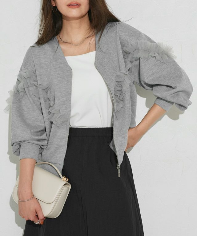 【ピエロ/Pierrot】のチュールデザインジップカーデ インテリア・キッズ・メンズ・レディースファッション・服の通販 founy(ファニー) ファッション Fashion レディースファッション Fashion for Women トップス・カットソー Cut & Sew Tops デニム Denim, Jeans Material フェミニン Feminine, Girly フロント Front, Front Design プチプライス・低価格 Affordable / Budget Price 166cm / 杢グレー / M|ID: prp329100004645694 ipo3291000000034485583