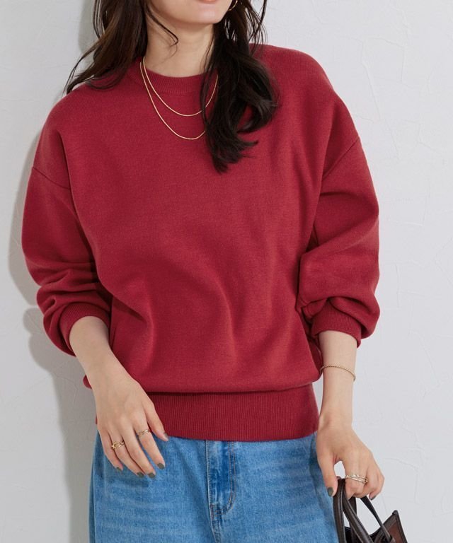 【ピエロ/Pierrot】の【コットンブレンド】スウェットライクニット【KKfashionさんYouTube紹介アイテム】 インテリア・キッズ・メンズ・レディースファッション・服の通販 founy(ファニー) 　ファッション　Fashion　レディースファッション　Fashion for Women　トップス・カットソー　Cut & Sew Tops　ニット　Knit Tops & Sweaters　レディースパーカー・カジュアルフーディー　Casual Hoodies & Sweatshirts　スウェット・クルーネックトップス　Sweatshirts & Crewnecks / Relaxed Fit Sweat Tops　送料無料　Free Shipping　ウォッシャブル　Machine Washable　シンプル　Simple, Minimal　プチプライス・低価格　Affordable / Budget Price　ベーシック　Basic, Essential　洗える　Machine Washable　167cm / レッド / M|ID: prp329100004652190 ipo3291000000034411828