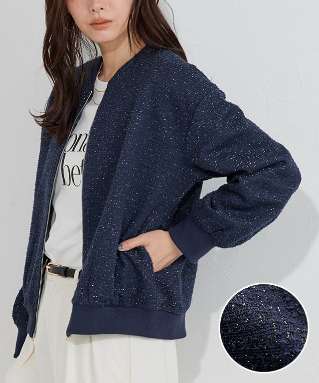 【ピエロ/Pierrot】のツイードブルゾン インテリア・キッズ・メンズ・レディースファッション・服の通販 founy(ファニー) 　ファッション　Fashion　レディースファッション　Fashion for Women　アウター　Coat / Outerwear Collection　レディースジャケット・軽アウター　Jackets　ブルゾンジャケット・スポーティアウター　Blouson Jackets　カットソー　Cut and Sewn Top　ストレッチ　Stretch, Stretchy Fabric　ツイード　Twill, Twill Weave　デニム　Denim, Jeans Material　トレンド　Trend, Trending Now　フェミニン　Feminine, Girly　ブルゾン　Blouson, Bomber Jacket　プチプライス・低価格　Affordable / Budget Price　ワイド　Wide, Wide Fit　エレガント 上品　Elegant　ツイードブルゾン|ID: prp329100004652191 ipo3291000000035965840