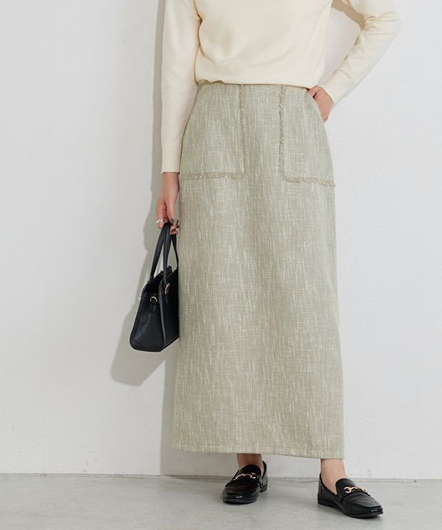 【ピエロ/Pierrot】のフリンジポケットIラインツイードスカート インテリア・キッズ・メンズ・レディースファッション・服の通販 founy(ファニー) ファッション Fashion レディースファッション Fashion for Women スカート Skirts シンプル Simple, Minimal スリット Slit, Slit Detail ツイード Twill, Twill Weave ネップ Nepp, Slub Yarn プチプライス・低価格 Affordable / Budget Price ロング Long, Long-Length ワンポイント One Point, Statement Accent エレガント 上品 Elegant フリンジポケットIラインツイードスカート【Pierrot】|ID: prp329100004652193 ipo3291000000033618778