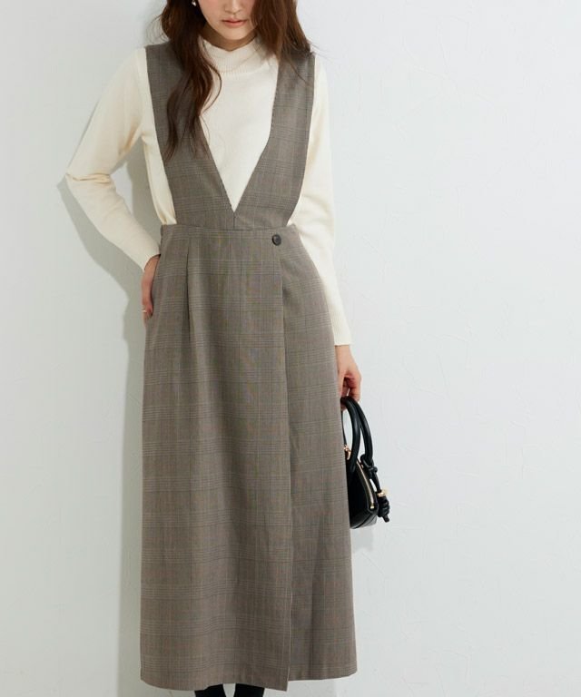 【ピエロ/Pierrot】の無地と柄から選べるラップ風ジャンパースカート インテリア・キッズ・メンズ・レディースファッション・服の通販 founy(ファニー)  ファッション Fashion レディースファッション Fashion for Women スカート Skirts クラシカル Classical, Vintage-Inspired シンプル Simple, Minimal チェック Check, Plaid, Tartan プチプライス・低価格 Affordable / Budget Price ラップ Wrap, Wrap Design エレガント 上品 Elegant 無地 Plain, Solid Color 166cm / チェック / ブラウン / M|ID: prp329100004657650 ipo3291000000034296810