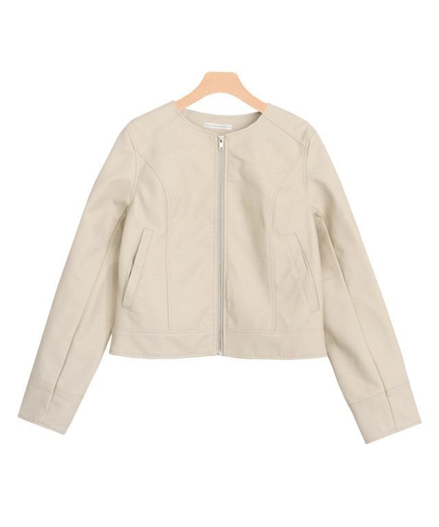【ピエロ/Pierrot】のフェイクレザーノーカラージャケット インテリア・キッズ・メンズ・レディースファッション・服の通販 founy(ファニー) 　ファッション　Fashion　レディースファッション　Fashion for Women　アウター　Coat / Outerwear Collection　レディースジャケット・軽アウター　Jackets　ノーカラージャケット / シンプル上品コーデ　Collarless Jackets　クロップド　Cropped, Short Length　フェイクレザー　Faux Leather, PU Leather　プチプライス・低価格　Affordable / Budget Price　アイボリー|ID: prp329100004657657 ipo3291000000033729116