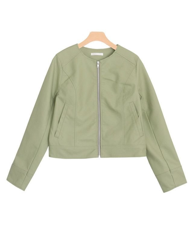 【ピエロ/Pierrot】のフェイクレザーノーカラージャケット インテリア・キッズ・メンズ・レディースファッション・服の通販 founy(ファニー) 　ファッション　Fashion　レディースファッション　Fashion for Women　アウター　Coat / Outerwear Collection　レディースジャケット・軽アウター　Jackets　ノーカラージャケット / シンプル上品コーデ　Collarless Jackets　クロップド　Cropped, Short Length　フェイクレザー　Faux Leather, PU Leather　プチプライス・低価格　Affordable / Budget Price　ライトグリーン|ID: prp329100004657657 ipo3291000000033729119